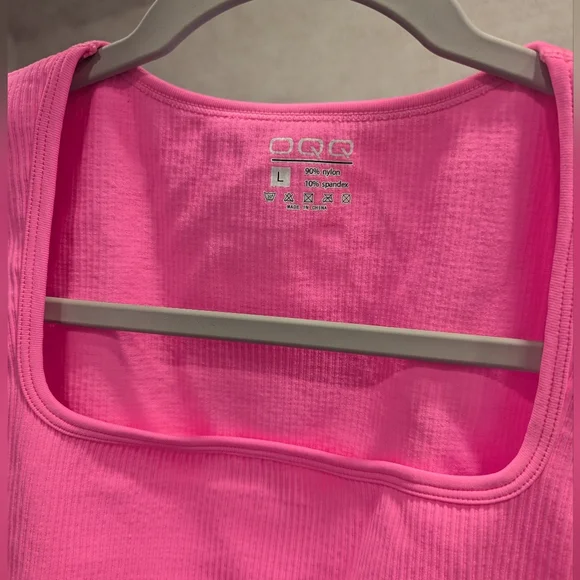 NEW OQQ Large Neon Pink Ribbed Women's Tank Sleeveless Bodysuit Shapewear - Picture 3 of 4